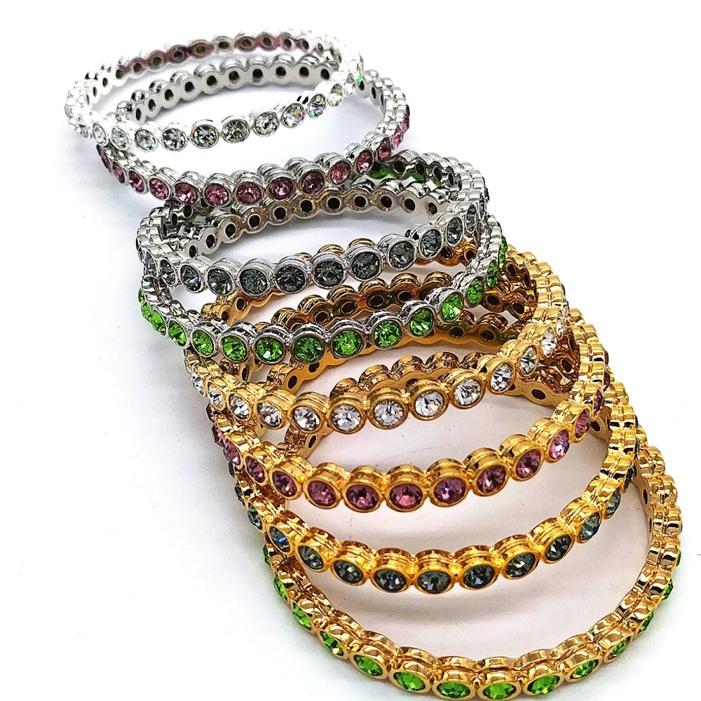 Lot of 4 Made with Swarovski Crystals Brass Stackable Bangle Bracelets in Gold - Picture 5 of 8